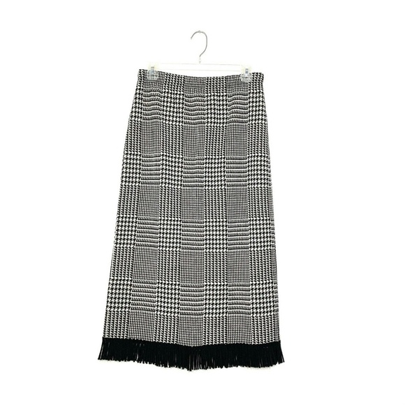 Lennie for Nina Leonard Dresses & Skirts - Vintage Herringbone Skirt Tassel Fringe Hem Black